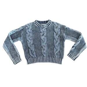 NEW TENLY girl's knit crop sweater in washed denim